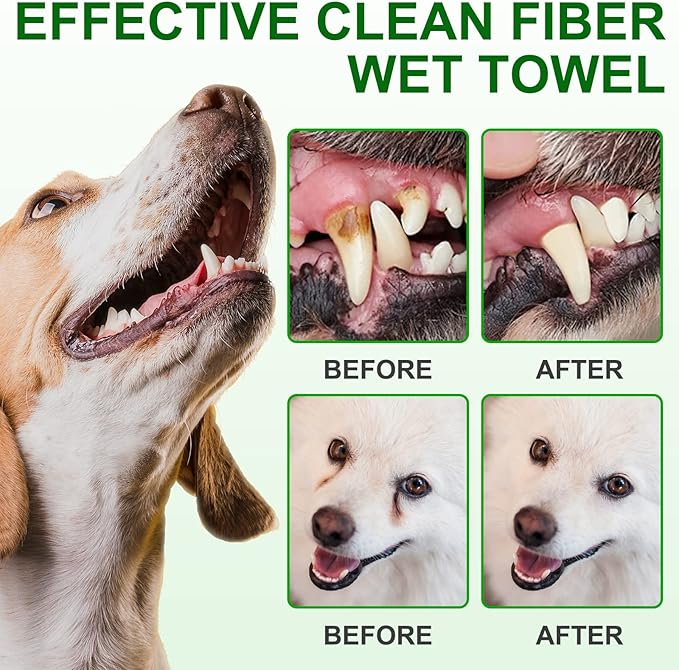ALIVO Dental Teeth Cleaning Wipes for Dogs &amp; Cats, Remove Bad Breath by Removing No-Rinse Dog Finger Toothbrush, Disposable Gentle Cleaning Pet Dental Care Wipes, 50pc