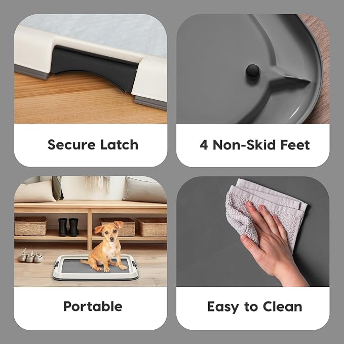 IRIS USA Pee Pad Holder - Extra-Small Sized Dog &amp; Puppy Pee Pads, Secured Latches, Non-Skid Feet, High Polish Finish for Easy Cleaning, Leak Protection, Fits 14"x17" Pad Puppy &amp; Toy Breeds, Dark Grey