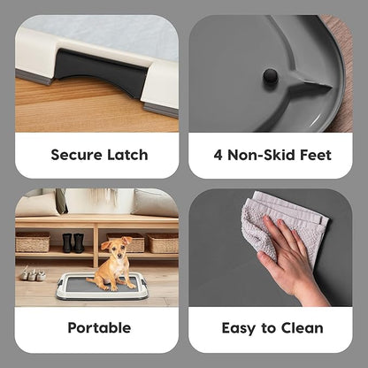 IRIS USA Pee Pad Holder - Extra-Small Sized Dog &amp; Puppy Pee Pads, Secured Latches, Non-Skid Feet, High Polish Finish for Easy Cleaning, Leak Protection, Fits 14"x17" Pad Puppy &amp; Toy Breeds, Dark Grey