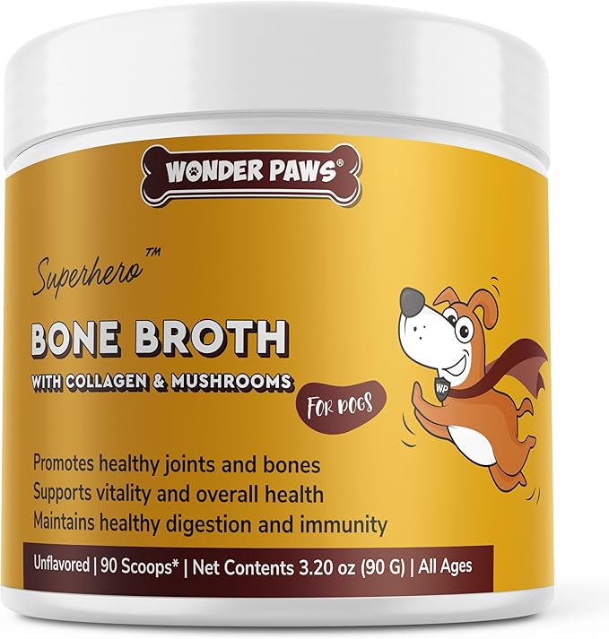 Bone Broth for Dogs – Bone Broth Powder with Organic Mushrooms &amp; Collagen for Digestion, Immunity &amp; Joint Support – Tasty Beef Supplement for Dogs of All Ages, Sizes &amp; Breeds – 3.20 oz