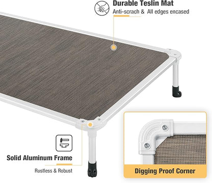 Veehoo Chew Proof Elevated Dog Bed - Cooling Raised Pet Cot - Silver Aluminum Frame and Durable Textilene Mesh Fabric, Unique Designed No-Slip Feet for Indoor or Outdoor Use, Brown, X-Large, CWC2003