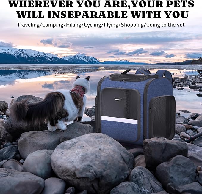 Pawtners Dog Backpack Carrier Dog Carrier with Anti-Scratch Mesh with Great Ventilation, Large Pet Carrier Backpack for Small Dogs &amp; Large Cats, Foldable Designed Pet Backpack Perfect for Travel