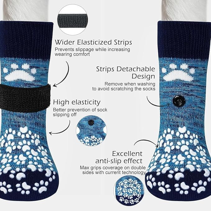 EXPAWLORER Anti Slip Dog Socks to Prevent Licking Paws, Dog Shoes for Hot Pavement, Dog Booties for Small Medium Large Senior Dogs, Traction Control Boots &amp; Paw Protectors for Hardwood Floors