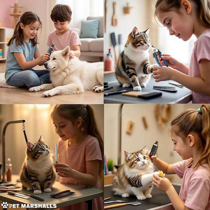 3-in-1 Cat &amp; Dog Nail Grinder with Clipper &amp; File, Quiet LED Trimmer, 3-Speed Pet Grooming Tool, Rechargeable 2000mAh Battery