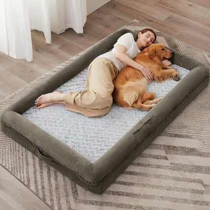 WNPETHOME Human Dog Bed for Adult, Washable Dog Couch with Removable Waterproof Cover, Orthopedic Large Pet Sofa Bed with Bolster Sides for Sleeping