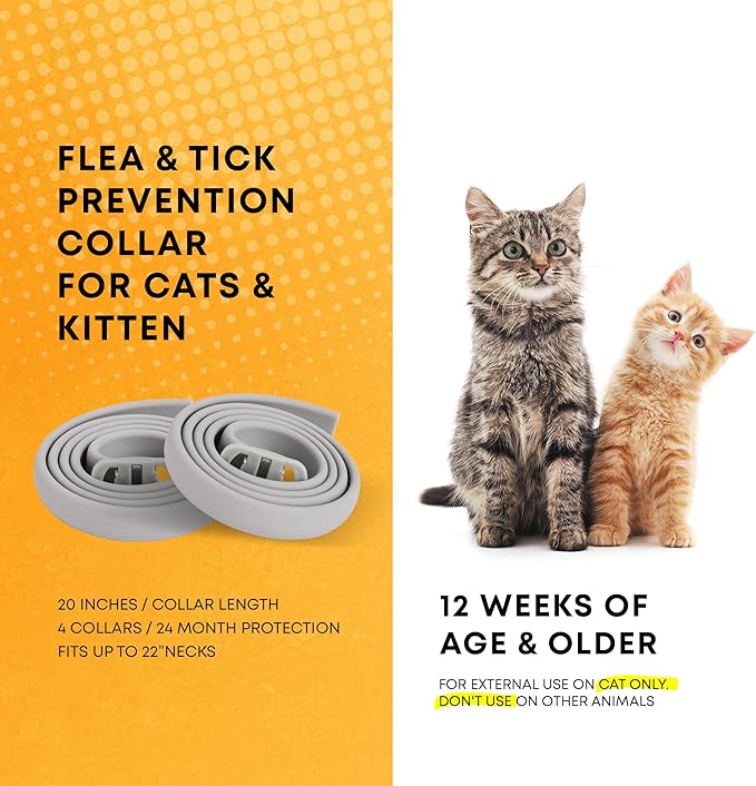 Flea and Tick Prevention Collars for Cats: Effective Pet Flea &amp; Tick Treatment for Cats - Waterproof Adjustable Flea Tick Collars for Large &amp; Small Cat, Outdoor Fleas Ticks Control for Kittens 4 Pack