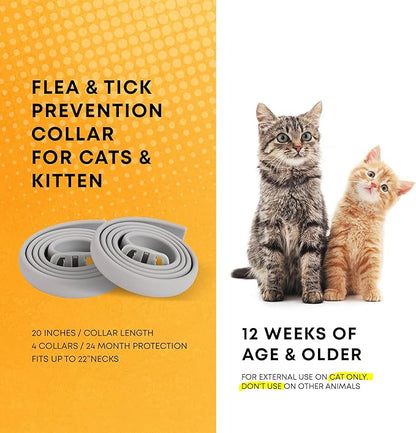 Flea and Tick Prevention Collars for Cats: Effective Pet Flea &amp; Tick Treatment for Cats - Waterproof Adjustable Flea Tick Collars for Large &amp; Small Cat, Outdoor Fleas Ticks Control for Kittens 4 Pack