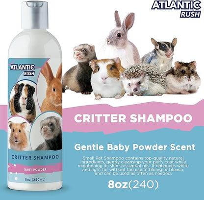 Critter Shampoo for Small Pets - 8oz Small Animal Baby Powder Scented Shampoo - Pet Shampoo for Small Critters Including Ferrets, Guinea Pigs, Rabbits, Hedgehogs, Hamsters &amp; Sugar Gliders