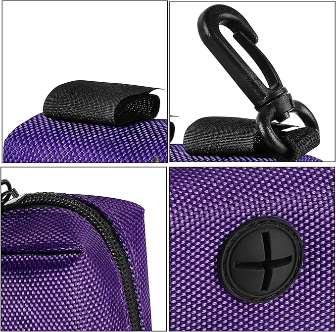 Dog Waste Bag Dispenser Pet Poop Bags Holder for Doggie Waste Bags Dispensers Soft Fabric Zipper Small Doggy Puppy Pouch for Leash Accessory Attachment with Carrier,2PCS Purple&amp;Black