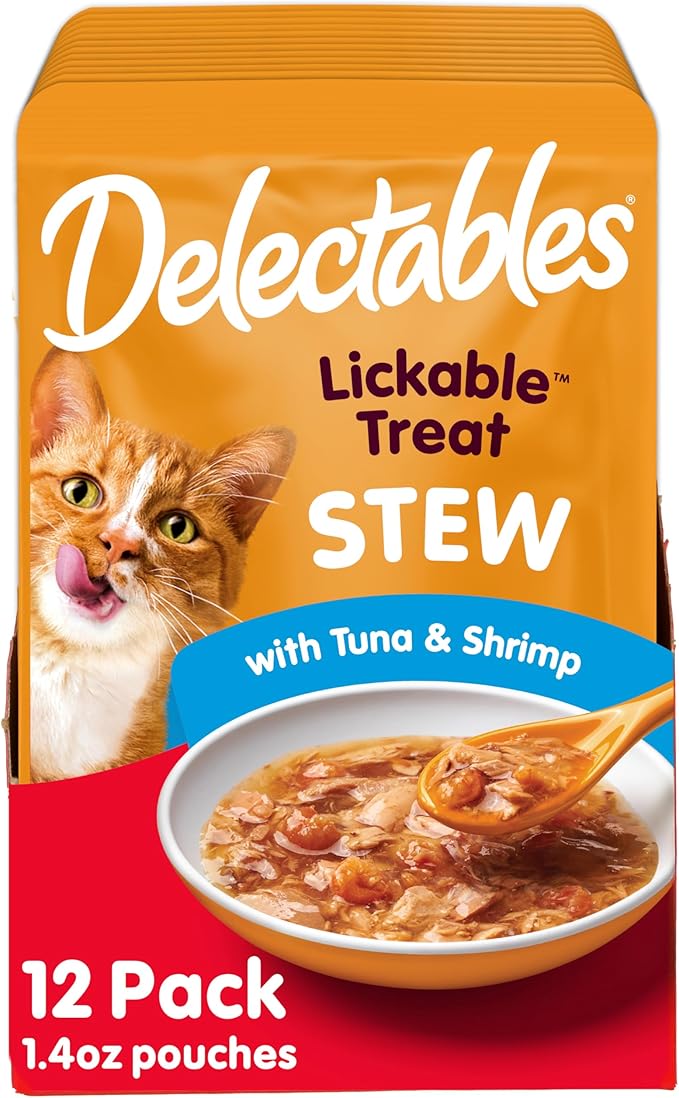 Hartz Delectables Stew Lickable Wet Cat Treats for Adult &amp; Senior Cats, Tuna &amp; Shrimp, 12 Count, 1.4 Ounce (Pack of 12)
