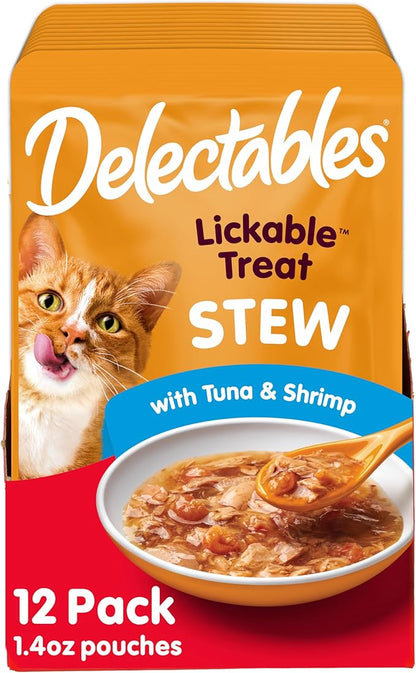 Hartz Delectables Stew Lickable Wet Cat Treats for Adult &amp; Senior Cats, Tuna &amp; Shrimp, 12 Count, 1.4 Ounce (Pack of 12)