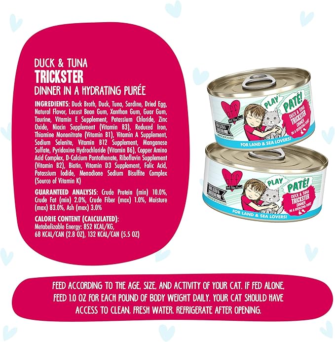 Weruva B.F.F. Play - Best Feline Friend Paté Lovers, Aw Yeah!, Duck &amp; Tuna Trickster with Duck &amp; Tuna, 5.5oz Can (Pack of 8)