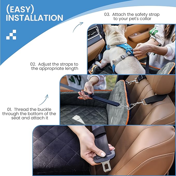 Dog Car Seat for Small Dogs - Puppy Car Seat with Safety Strap &amp; Waterproof Padding, Portable Pet Carrier for Cars, Trucks &amp; SUVs, Comfortable Elevated Bed for Pets Up to 35lbs (Black/Grey)