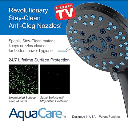 Hotel Spa AquaCare High Pressure 8-mode Handheld Shower Head, Anti-clog Nozzles - Built-in Power Wash to Clean Tub, Tile &amp; Pets, Extra Long 6 ft. Stainless Steel Hose, Wall &amp; Overhead Brackets