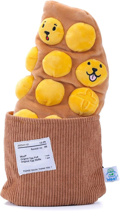 Egg Puff/Waffle 2-in-1 Nose-Work Soft Plush Squeaky Dog Toy - Durable, Cute &amp; Fun HK Gift for Interactive Bonding Time, Hide Chew Sticks &amp; Food for Puzzle Play, Small Medium Dogs