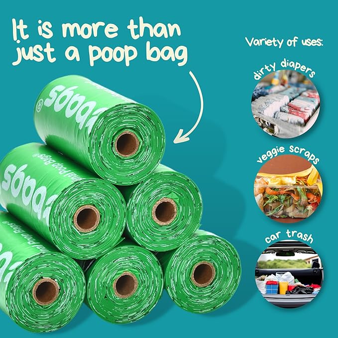 The Original Poop Bags® 38% USDA Biobased Pet Waste Bags, Peanuts Design, Leak-Resistant &amp; Durable, Black/Green, 360 Count