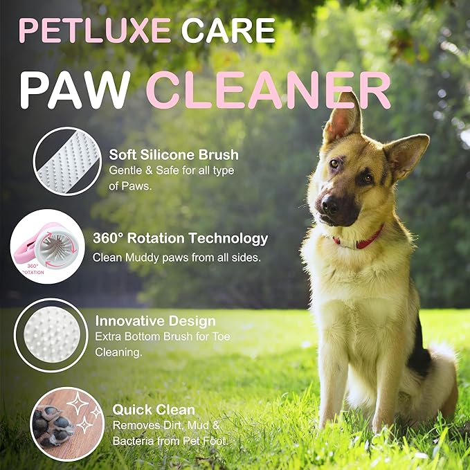 Dog Paw Cleaner for Small &amp; Medium Dogs – Portable Paw Washer Cup with Soft Silicone Brush, Towel &amp; Moisturizing Balm – Gently Cleans Muddy Paws After Walks (Pink, Medium)