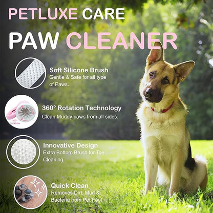 Dog Paw Cleaner for Small &amp; Medium Dogs – Portable Paw Washer Cup with Soft Silicone Brush, Towel &amp; Moisturizing Balm – Gently Cleans Muddy Paws After Walks (Pink, Medium)