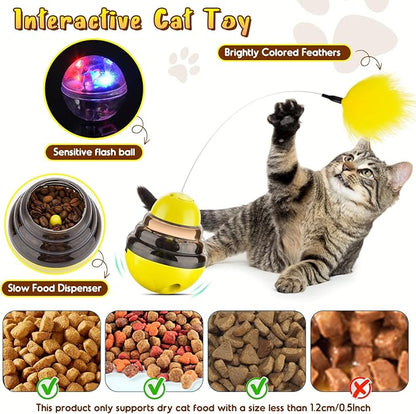 Interactive Cat Toys for Indoor Cats,Tumbler Toy for Kitten Tracking Balls Treat Dispenser for Bored Cat and Small Dogs to Chase and Exercise (Yellow)