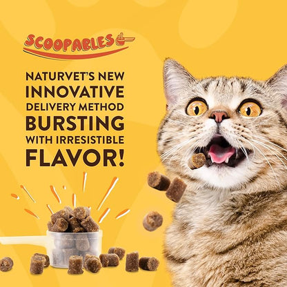 NaturVet Scoopables Quiet Moments Cat Calming Aid - Promotes Calm with Stressful Events Storms, Fireworks, Travel, Separation Anxiety - Cat Health Supplement w/Melatonin - Salmon Flavored | 5.5oz Bag