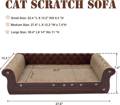 Scratching Sofa, Couch Shaped Thick Scratching Cardboard, Lounge Bed for Indoor Rest&amp;Play, Sofa Scratcher Pad (Brown, 27.6" L X 12.2" W X 7.4" H)