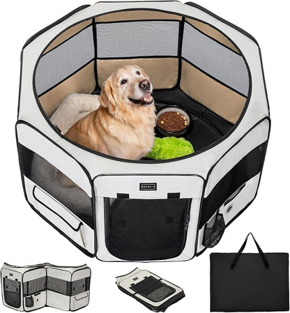 PETSFIT 45.5" Dog Playpen Indoor/Outdoor-Jump-Proof 28.5" Height with Removable Waterproof Mat &amp; Zippered Roof | RV, Camping, Travel Dog Pen | Whelping &amp; Cat Observation Space(45.5"L x 45.5"W x 28.5H)