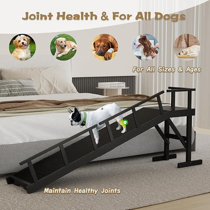 73" Dog Ramp for Bed, Pet Ramp with Removable Side Rail and Non-Slip Surface, Pet Ramp for Small &amp; Large &amp; Senior Dogs with Rest Platform and DIY Glow Strips,Dog Stairs for Couch, Black