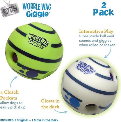 Wobble Wag Giggle &amp; Glow | Rolling Enrichment Toy for Fun Playtime, Interactive Play for Indoor or Outdoor, Keeps Dogs &amp; Puppies Large, Medium or Small Busy &amp; Moving, As Seen on TV | Pack of 2