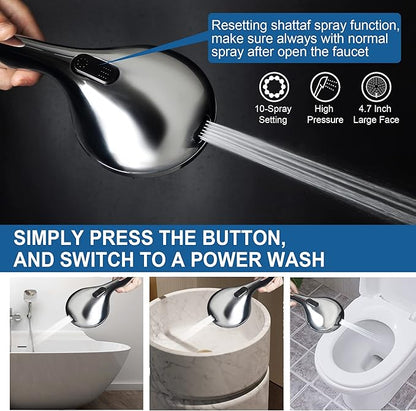 High Pressure Handheld/Rain 82-mode 3-way Shower Head Combo with 25.75" Adjustable Drill-free Stainless Steel Slide Bar, Pet &amp; Tub Power Wash and Anti-clog Nozzles, with 5ft Hose - Polished Chrome