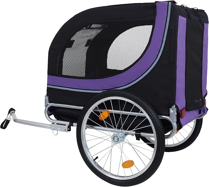 Blue-Grey Large Folding Bike Trailer for Dogs – Heavy-Duty Steel Frame, 66LB Capacity Pet Carrier for All-Terrain Cycling, Jogging &amp; Camping Adventures!