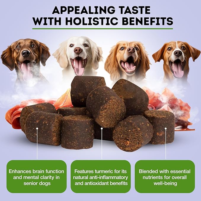 ONLY NATURAL PET Senior Brain Wellness Dog Chews - Small, Medium &amp; Large Breeds, Toothless &amp; Geriatric Dogs, Soft Chicken &amp; Bacon Flavor Snacks, Baked Treats - 60 Count
