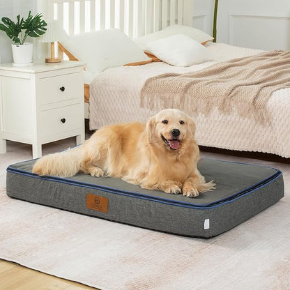 Orthopedic Memory Foam XXL Dog Bed - 6" Thick Beds for Extra Large Sized Dog - Waterproof Removable Washable Cover &amp; Wrap-Around Zipper - Ultimate Comfort &amp; Easy Maintenance, Dary Grey