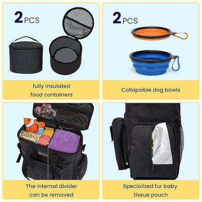 Modoker Dog Travel Bag with 2 Collapsible Dog Bowls, 1 Dog Backpack, Airline Approved Pet Travel BagOrganizer for Supplies &amp; Accessories, 2 Travel Dog Food Container, Black