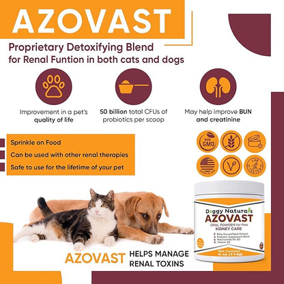 Azovast Powder Kidney Restores &amp; Kidney Powder for Dogs &amp; Cats, (4 Oz) - (175 Scoop/Jar) NO Refrigeration Required - Help Support Kidney Function &amp; Manage Renal Toxins (Made in U.S.A) (4 Oz)