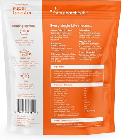 smallbatch Freeze Dried Dog Treats, Superfood Food Topper Chicken Bites for Dogs &amp; Cats, Probiotics, Organic Ingredients, High Protein, Grain Free Healthy Treat Food Topper, Made in The USA, 7 oz Bag