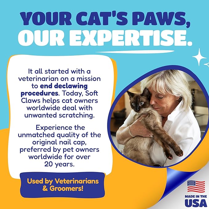 Soft Claws Cat Nail Caps for Medium Cats – (40 Caps, Blue &amp; Silver) - Made in USA - Veterinarian-Developed | Protects Furniture &amp; Skin - Easy to Apply, Long-Lasting Anti-Scratch Soft Cat Claw Covers