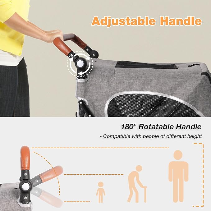 4 Wheel Pet Stroller with Storage Basket - Foldable &amp; Breathable with Mesh Skylight, Large Dog Stroller with Adjustable Handle - Ideal for Travel and Walking with Medium to Large Dogs, Up to 120 lbs
