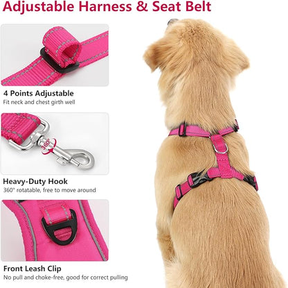 Dog Seat Belt Harness for Car, Dog Car Harness Adjustable Mesh Breathable &amp; Dogs Seatbelt Safety Tether with Elastic Bungee for Small Medium Large Pets(Rose, S)