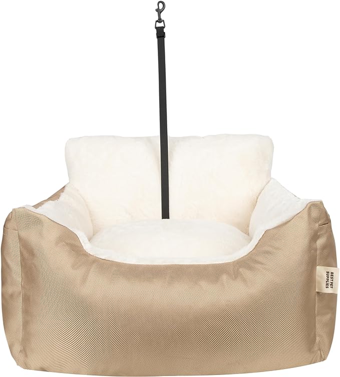 Best Pet Supplies Dog Pet Booster Seat, Dog Car Seats for Small Dogs &amp; Medium Dogs, Soft Plush Cushion with Comfortable Bedding, Secure Straps, and Tall Pillow, Brown