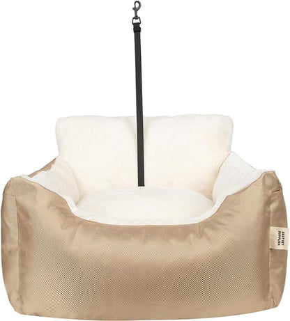 Best Pet Supplies Dog Pet Booster Seat, Dog Car Seats for Small Dogs &amp; Medium Dogs, Soft Plush Cushion with Comfortable Bedding, Secure Straps, and Tall Pillow, Brown