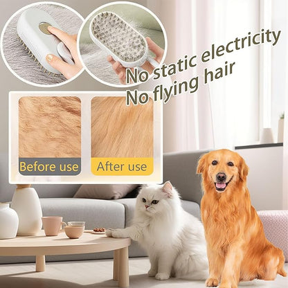 Cat Steam Brush for Shedding Dog Brush with Steam Pet Hair Cleaning Brush Comb for Spray 3 in 1 Pet Grooming for Long &amp; Short Haired Pets – Spritz Defur Comb for cats(Gray)
