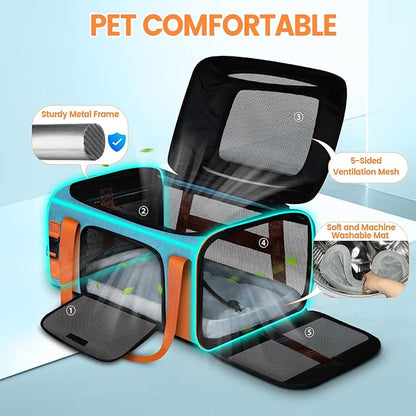 Petskd Top-Expandable Pet Carrier with Wheels 19x13x9 Inches Southwest Allegiant Airlines Approved, Soft-Sided Carrier for Small Dog Under 12 lbs and Large Cat Under 15 lbs(Blue)