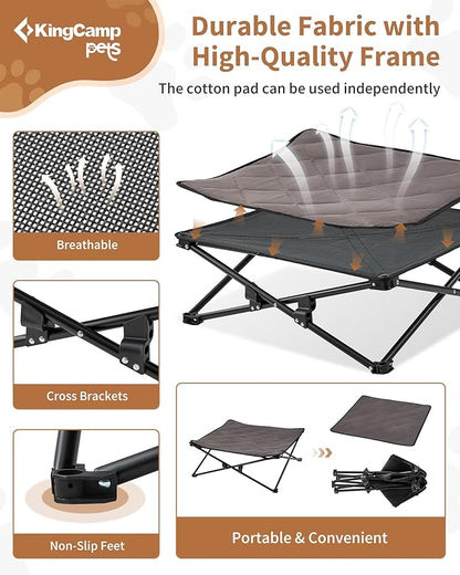KingCamp Elevated Dog Bed for Medium Dogs, Outdoor Raised Cooling Pet Cot Bed with Washable Breathable Mesh &amp; No-Slip Feet Perfect for Camping, Backyard, Indoor Use (Medium, Black)