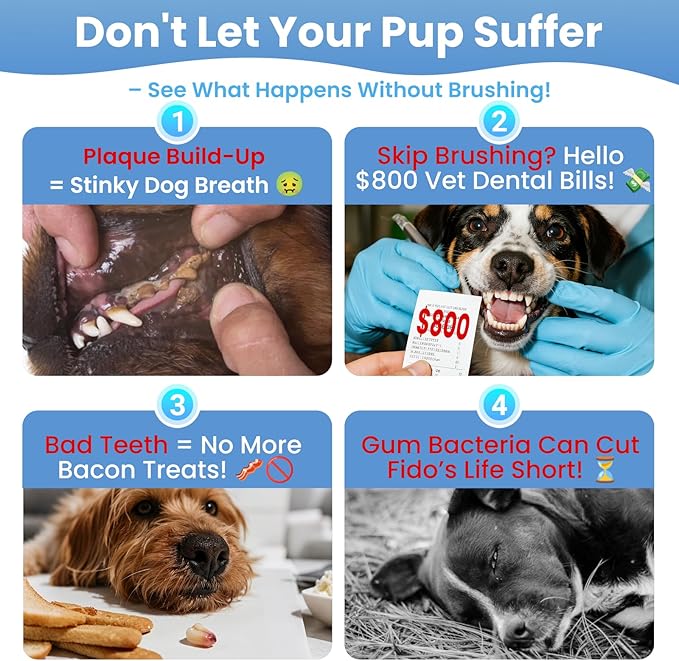 Dog Toothbrush Kit for Small Dogs - Puppy Tooth Brushing Kit with Finger Toothbrush &amp; Soft Bristles, Dental Care Teeth Cleaning Set for Dogs and Cats