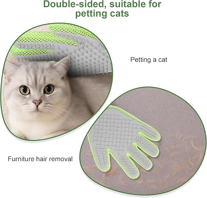 2 in 1 Pet Grooming Glove for Cats &amp; Dogs, Efficient Deshedding Brush Pet Long Short Fur Removal Glove, Gentle Massaging Puppy Kitten Bathing Grooming Brush Tool, Easy Clean Floating Hair Mitt