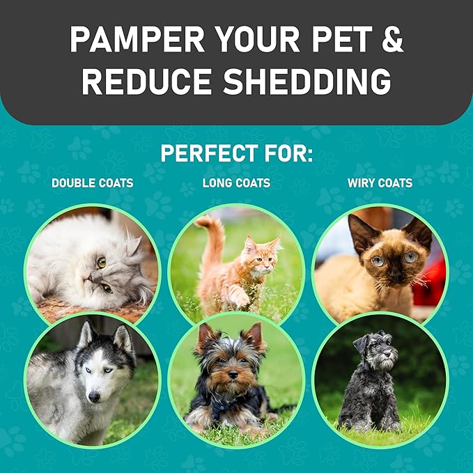 Maxpower Planet Pet Grooming Brush - Double Sided Shedding and Dematting Undercoat Rake Comb for Dogs and Cats,Extra Wide (C1 - Brush &amp; Gloves, Large)