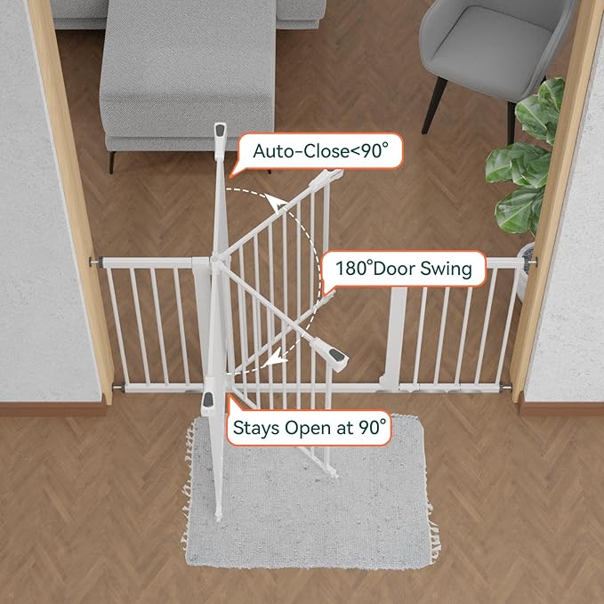 BABELIO 36" Tall Baby Gate, 29-55" Auto Close Pressure Mounted Dog Gate for Doorways &amp; Hallway, Pressguard Basics Easy Walk Thru Pet Gate, Extra Wide Metal Child Gate, White