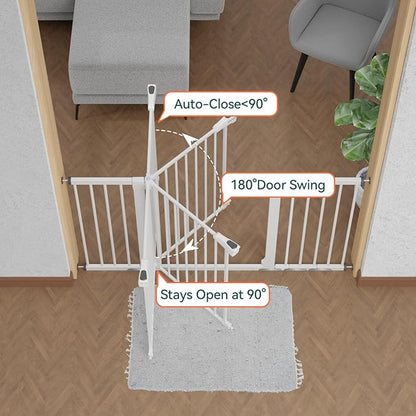 BABELIO 36" Tall Baby Gate, 29-55" Auto Close Pressure Mounted Dog Gate for Doorways &amp; Hallway, Pressguard Basics Easy Walk Thru Pet Gate, Extra Wide Metal Child Gate, White