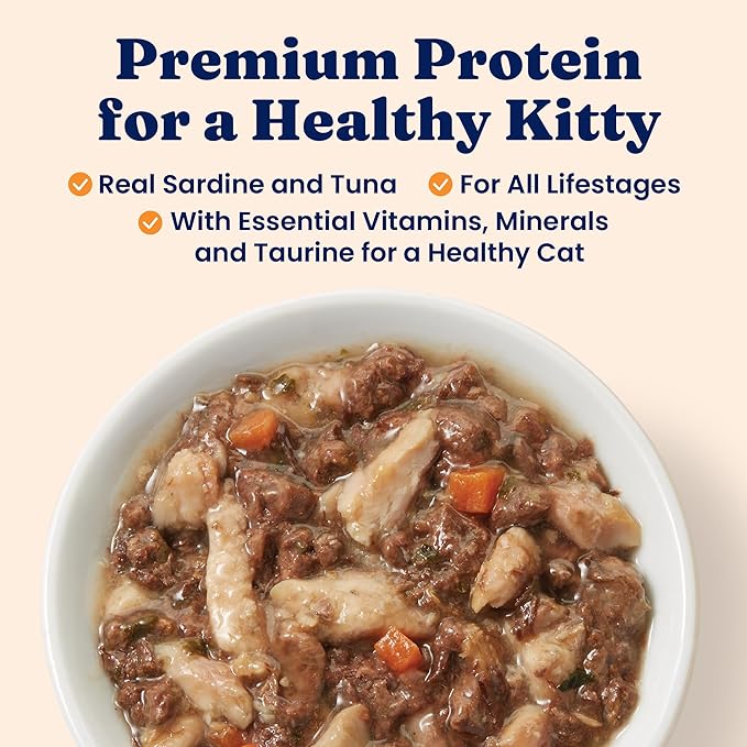 Solid Gold Wet Cat Food Shreds in Gravy - Healthy Canned Cat Food Made w/Real Tuna, Sardine, Vitamins, Minerals &amp; Taurine - Grain Free &amp; Gluten Free Canned Meals for Cats &amp; Kittens - 24ct/3oz Can