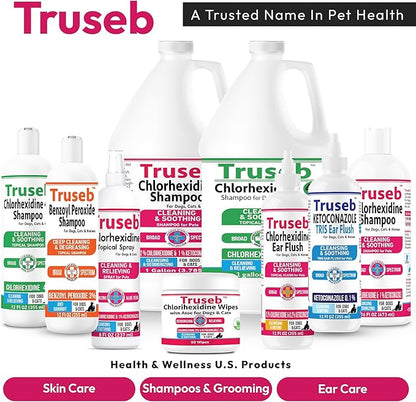 Truseb Advanced Topical Dog Ear Wash with Ketoconazole &amp; Chlorhexidine Ear Flush Dog, Cats and Horses, with Aloe - 12 oz Made in U.S.A (Ketoconazole &amp; Chlorhexidine Ear Flush, 12 oz)